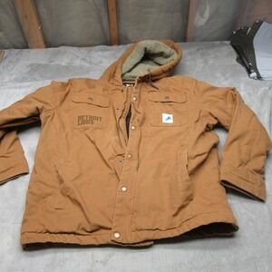 Detroit Lions Jacket Mens Large Darius Rucker Brown Canvas Hooded Insulated READ